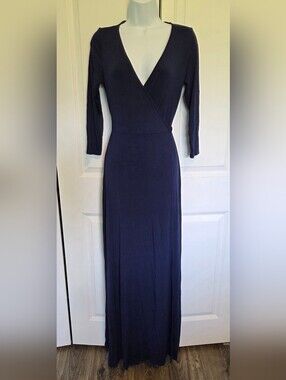 Classic Navy Wrap-Front Women’s Maxi Dress